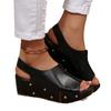 22 Summer New European and American Thick-soled Heightened Wedge Sandals Large Size Rivets Fish Mouth Open-toed Shoes