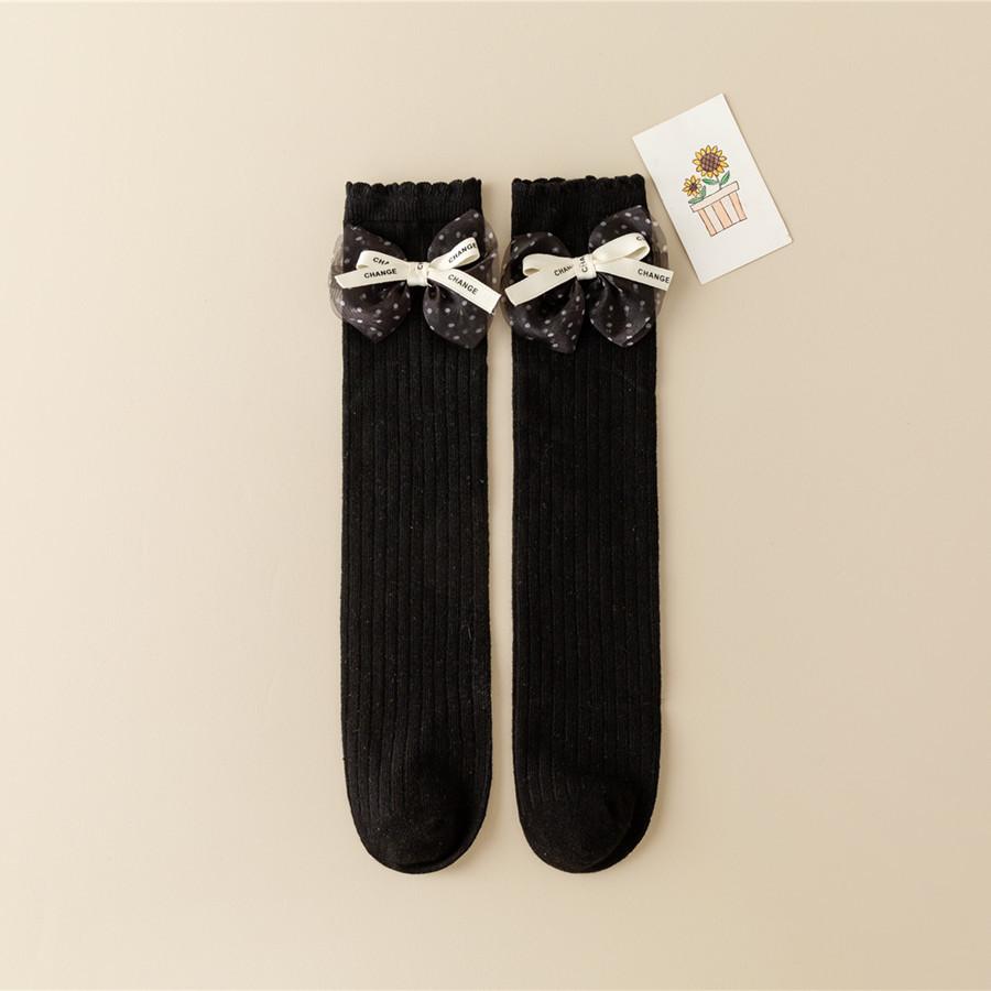 Children's Socks Summer Lolita Wooden Ear Mesh Ribbon Large Bow Mid-tube Socks for Girls
