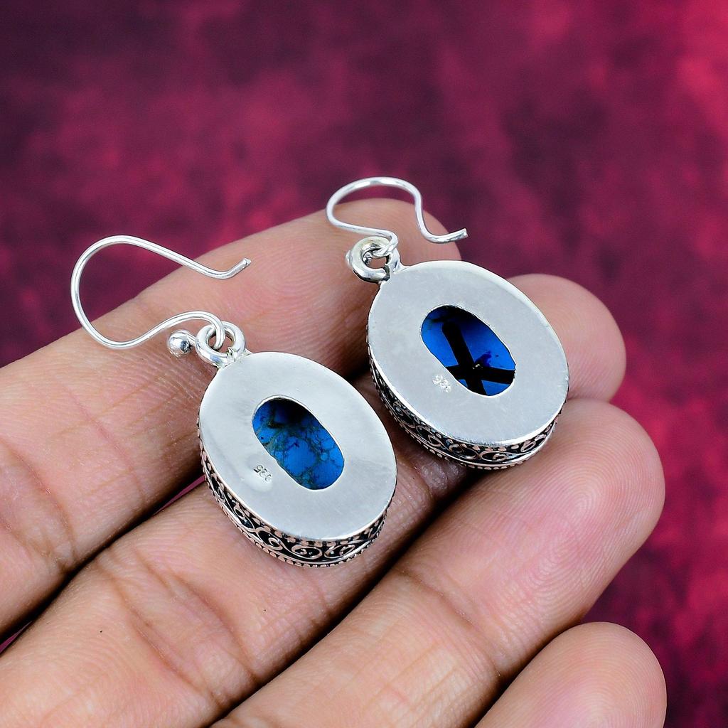 Blue Sea Sediment Earrings, Gemstone Jewelry, 925 Solid Sterling Silver Earrings, Gift For Women Handmade Earrings