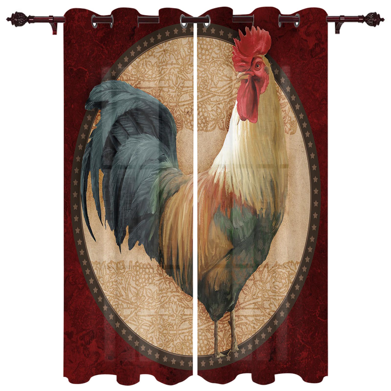 Винтажные шторы на окна с изображением подсолнечника и петуха — фото 8
