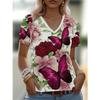 Plus Size Tees Women's Short Sleeved 3D Printed Top Holiday Flower Pattern Weekend Basic V Neck T Shirt Summer