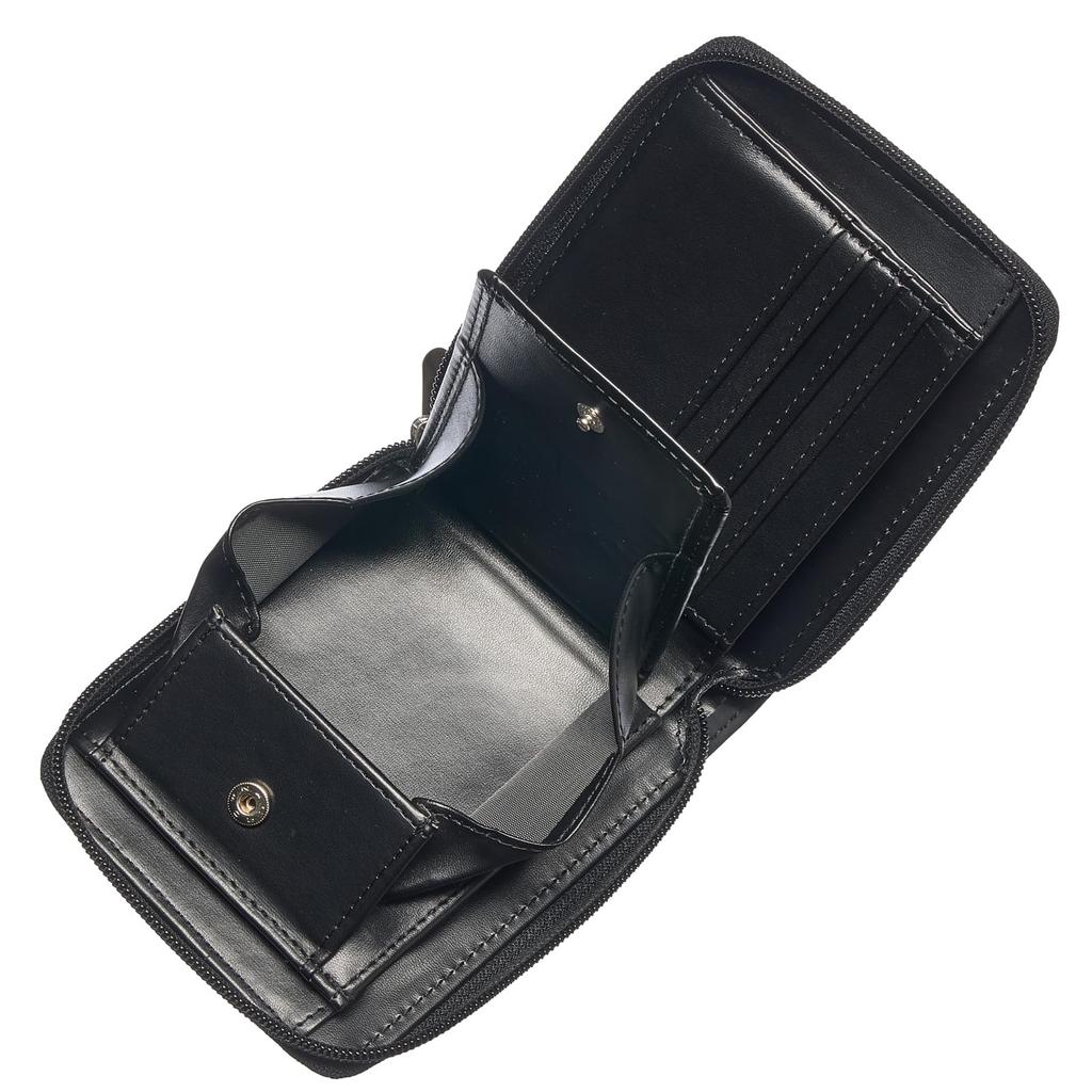 Champion Round Zipper Bifold Wallet with Coin Black Purse, Logo,