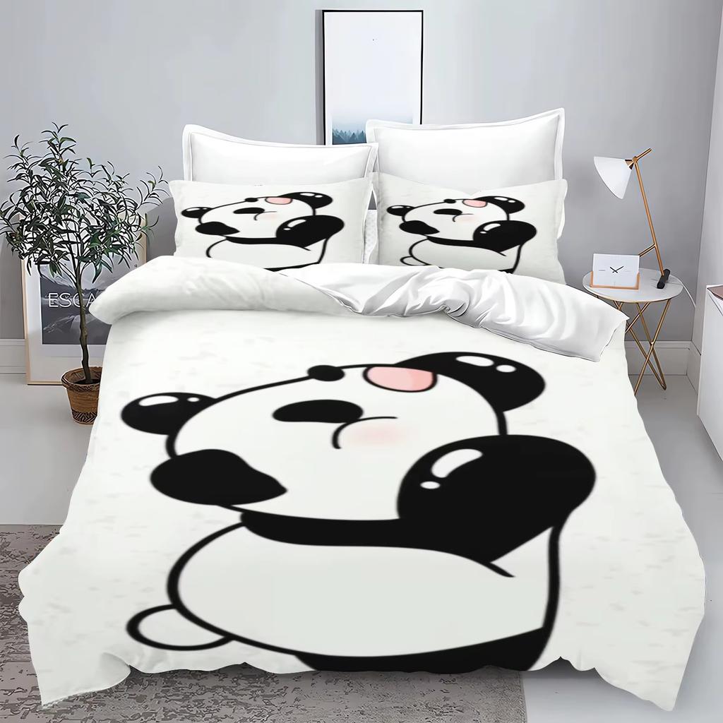 Cute Cartoon Panda 3D Printed Bedding Set Children'S Duvet Cover Pillow Case Set Anime  Polyester Home Decoration