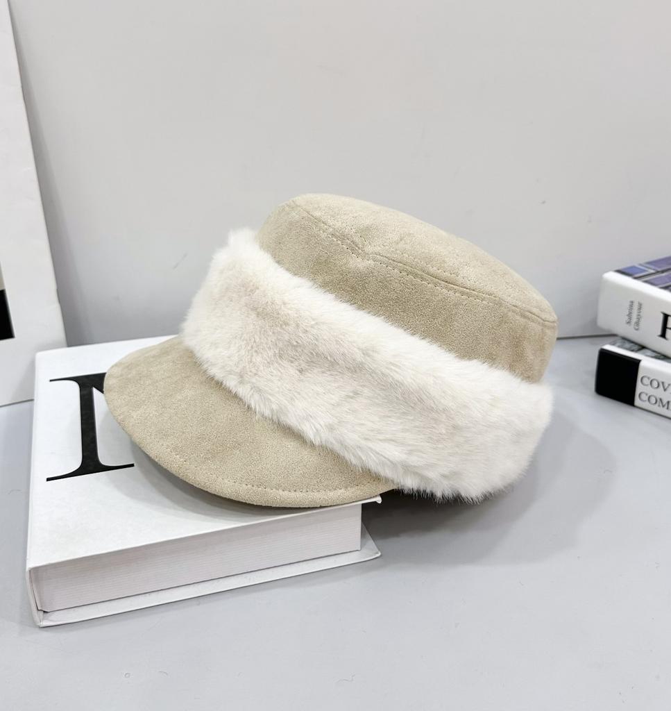 Ancient suede plush flat top equestrian hat women's autumn and winter temperament warm versatile face small cap