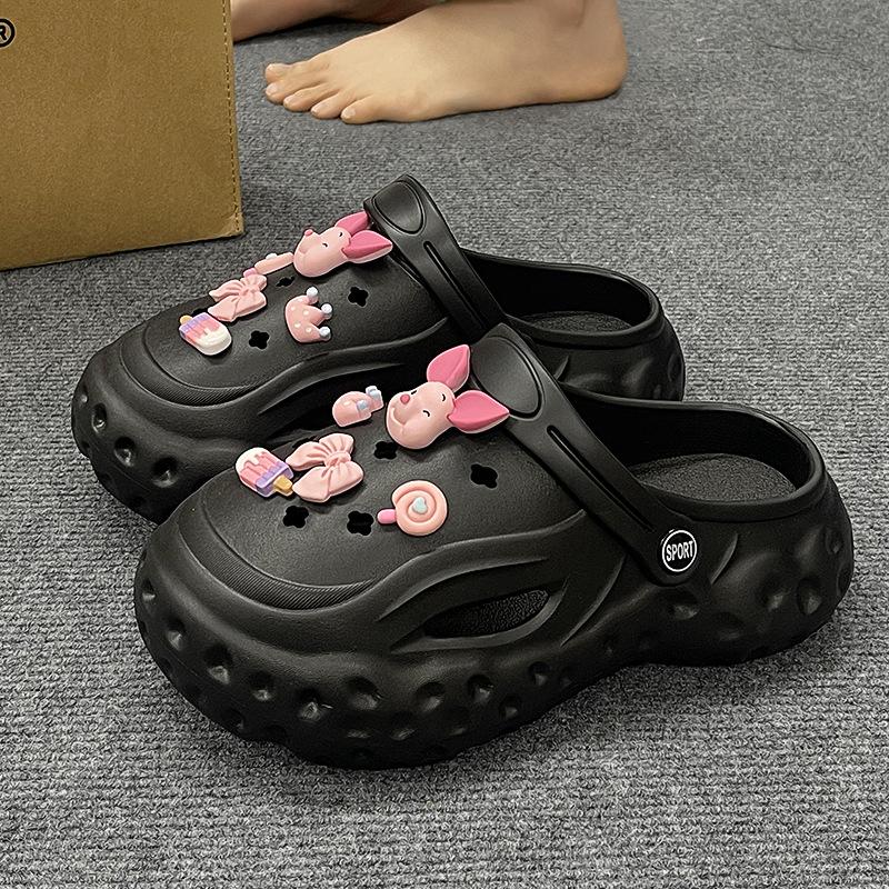 Fashion 2025 Summer Autumn Platform Slippers Woman Men Fashion Clogs With Cute DIY Dog Shoelaces Couples Indoor Street Slides Plus Size