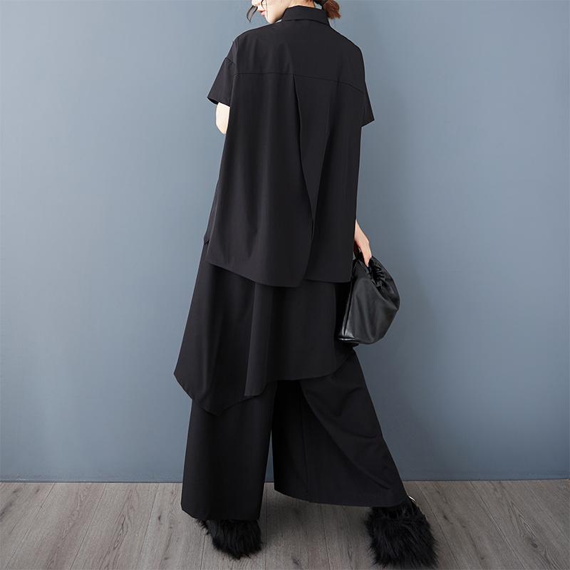 DIMANAF 2025 Women Summer Plus Size Asymmetrical Shirt Black Blouse Fashion Casual Tops Tees Loose New