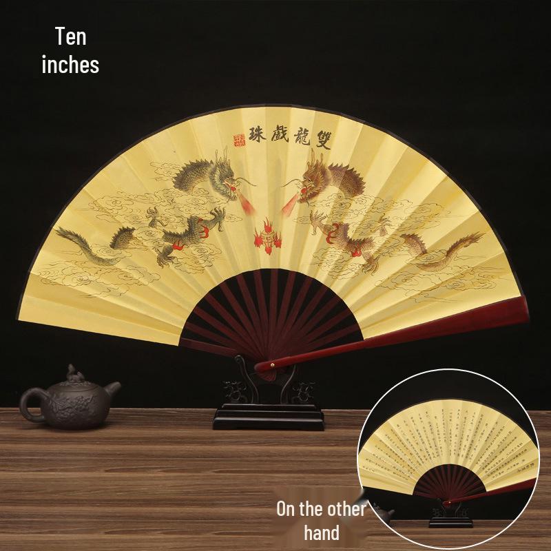 10-Inch Handmade Chinese Style Folding Fan: Custom Men's Hanfu Disco Fan
