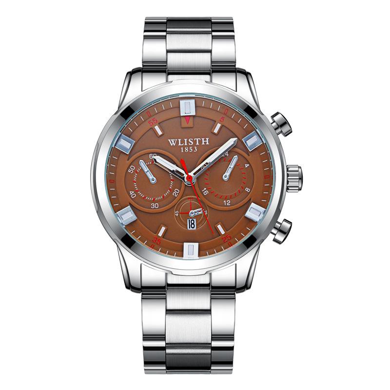 Top Brand Fashion Men's Watch Fake Three Eyes Quartz Steel Band Waterproof Student Men's Watch