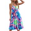 Women's Summer Bow Tie On Chest Printed V-neck High-waist Sling A-line Dress