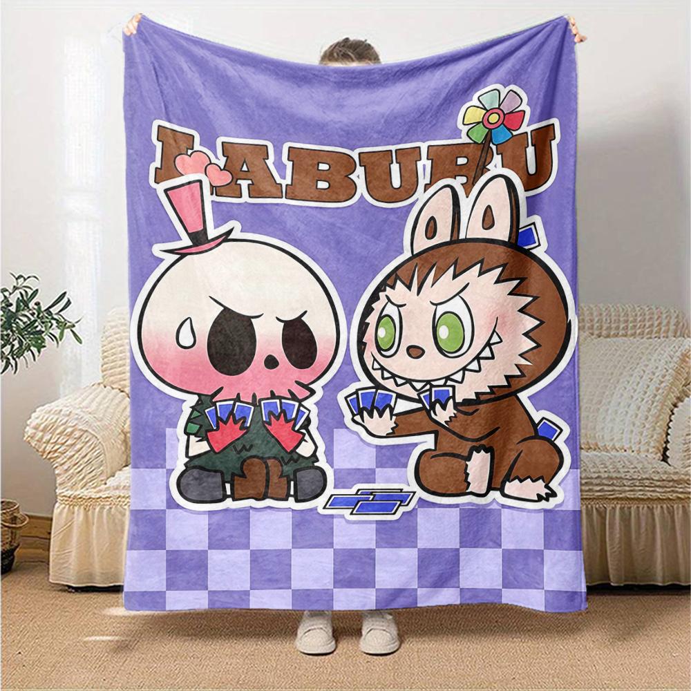 1Pc Cute Labubu Blanket Soft Comfortable Polyester Blanket All Season Use Suitable Bedroom Office Outdoor Perfect Christmas Gift Choice Print Home Bla