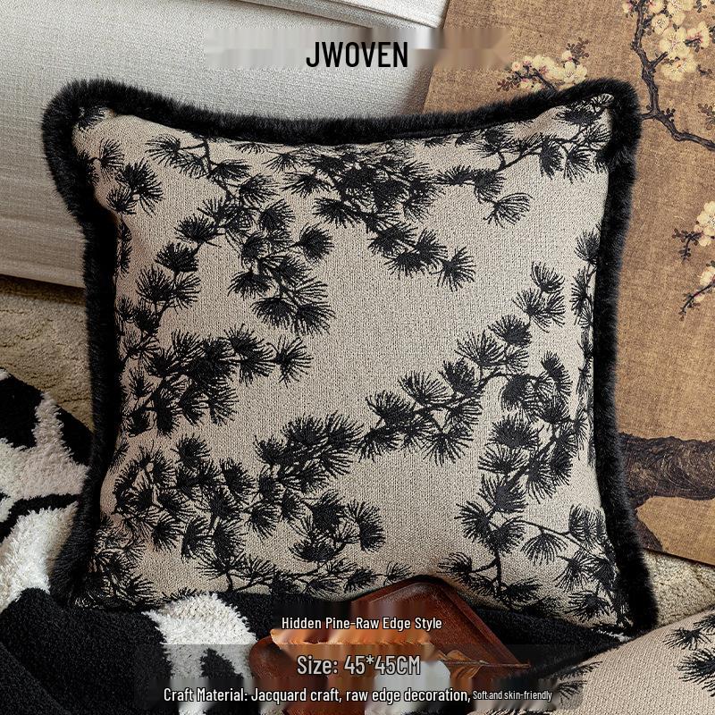 Oriental Pine Crane & Bamboo Embroidered Cushion Set – Chinese Style Sofa Décor