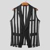 INCERUN Men Lapel Neck Sleeveless One Button Striped Mesh Sheer See Through Waistcoats