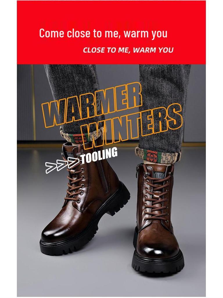 Herren Echtleder Martin Stiefel - Herbst/Winter 2025, Britischer Stil, Wollfutter, Einteiliges Rindsleder