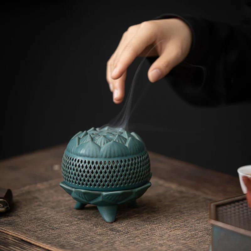 Lotus Incense Burner Ceramic, Sandalwood Household Use,Creative Aroma Burners,Tearoom and Yoga Room Desktop Decoration