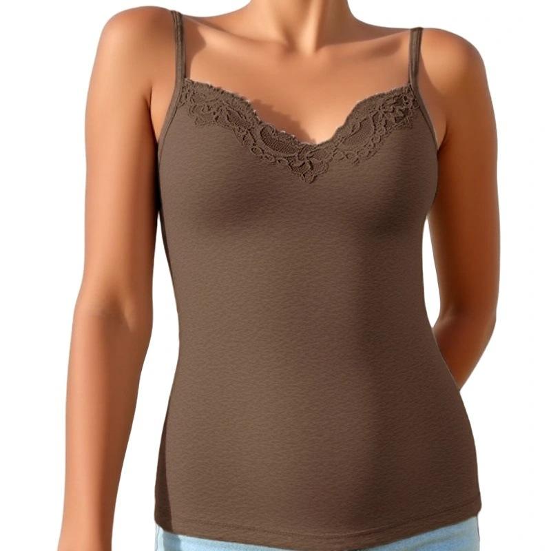 

Сексуальный кружевной топ-танкини без бретелей с V-образным вырезом для женщин, многоцветный, удобный, модный, облегающий, универсальный базовый слой, красивый дизайн спины XS темно-коричневого