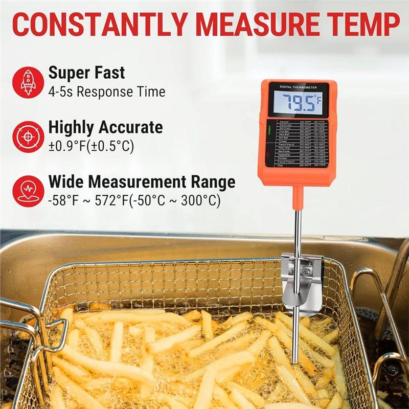 T21C TP510 Waterproof Digital Candy Thermometer, 8.1" Long Probe, For Food, Cooking, Meat, With Pot Clip