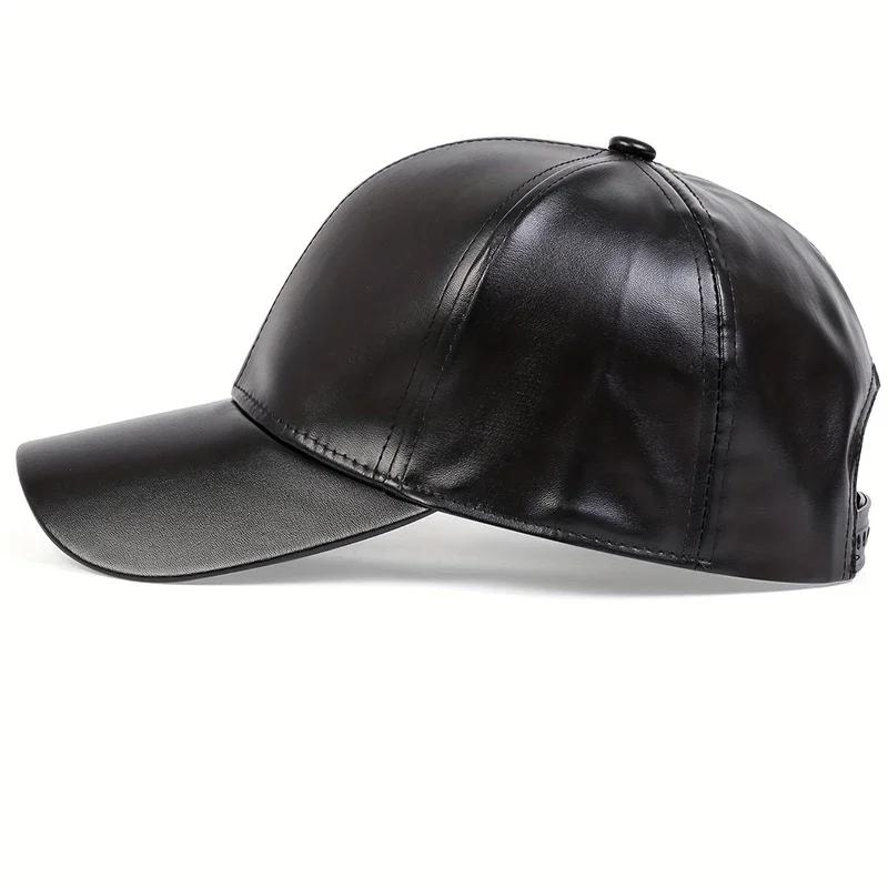 Unisex Pu Solid Leather Baseball Caps Outdoor Adjustable Spring And Autumn Casual Sunscreen Hat