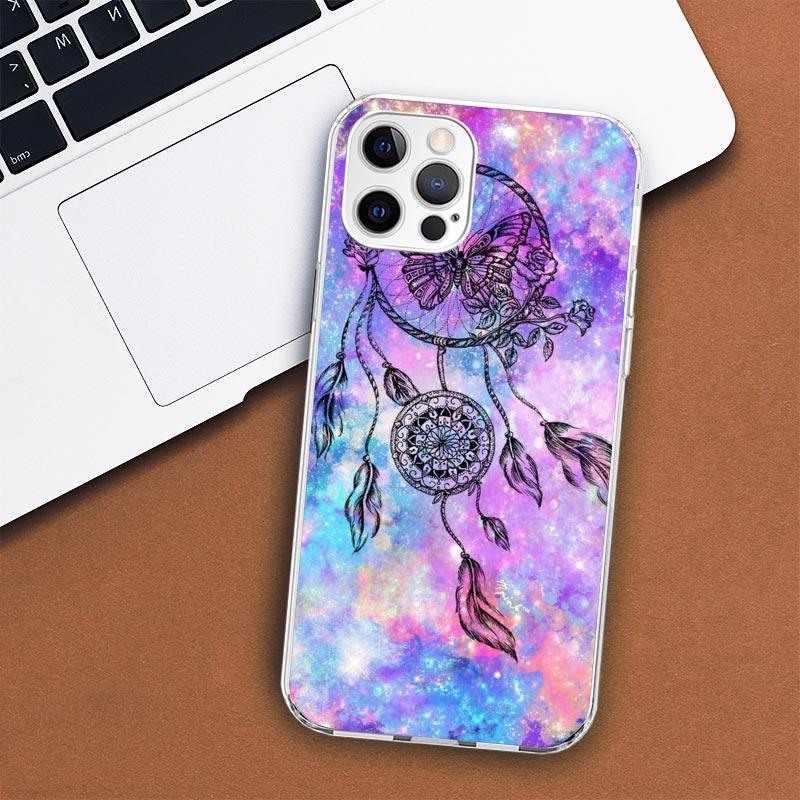 Retro Peří Lapač snů Pouzdro na telefon Pro Apple iPhone 11 12 13 15 14 Pro 7 XR X XS Max 8 Plus + Mini SE Vlastní potisk Měkké C