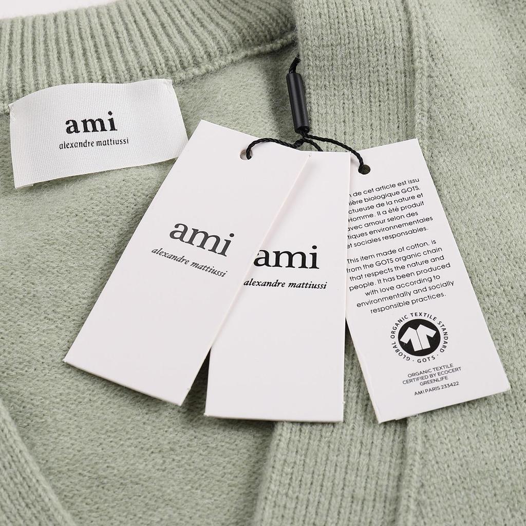 AMI 2025 Κλασική Ανδρική Κεντημένη Λευκή Καρδιά Ζακέτα Μάλλινη Πλεκτή Ζακέτα