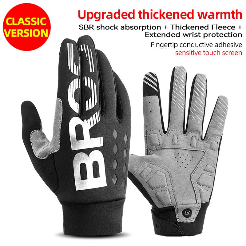 ROCKBROS Cycling Gloves Shockproof Wear Resistant SBR Men Women Full Finger Windproof Gloves Breathable Lengthen  Warm MTB Glove S