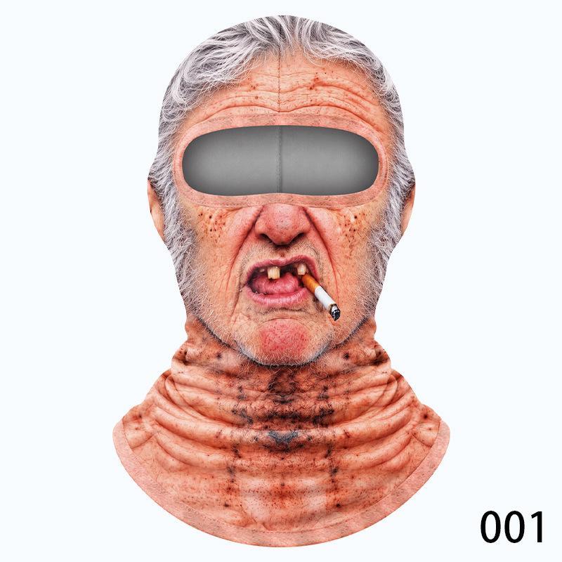 Funny Old Man Ski Mask Realistic Face Summer 3D Printed Full Face Mask For Skiing Snowboarding Outdoor Sports