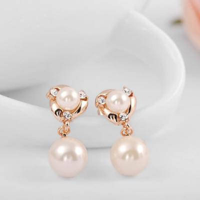 Women's 9K Faux Crystals Stud Faux Pearls Earrings Gift