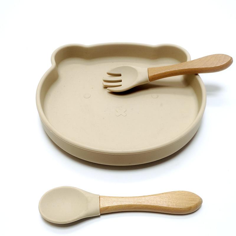 Non-Toxic Children'S Silicone Suction Cup Dinner Plate Bear Complementary Food Dinner Plate Food Grade Baby Learn To Eat Training Tablewar