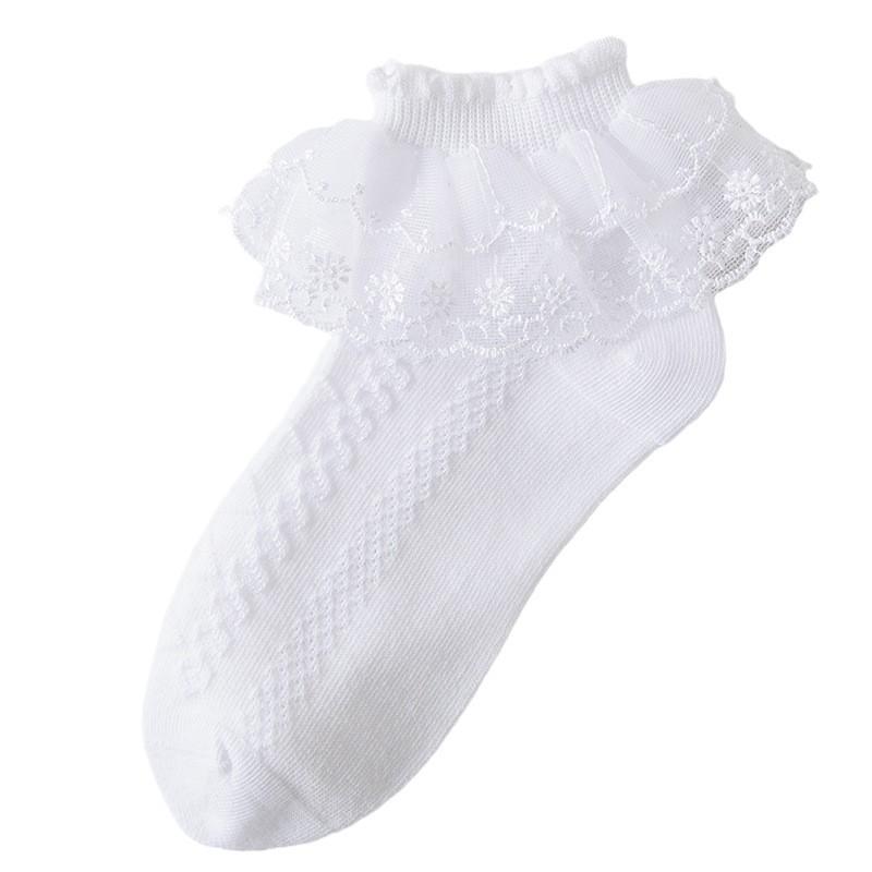 Girls Lace Trim Socks Thin White Dance Princess Kids Toddler Baby Latin