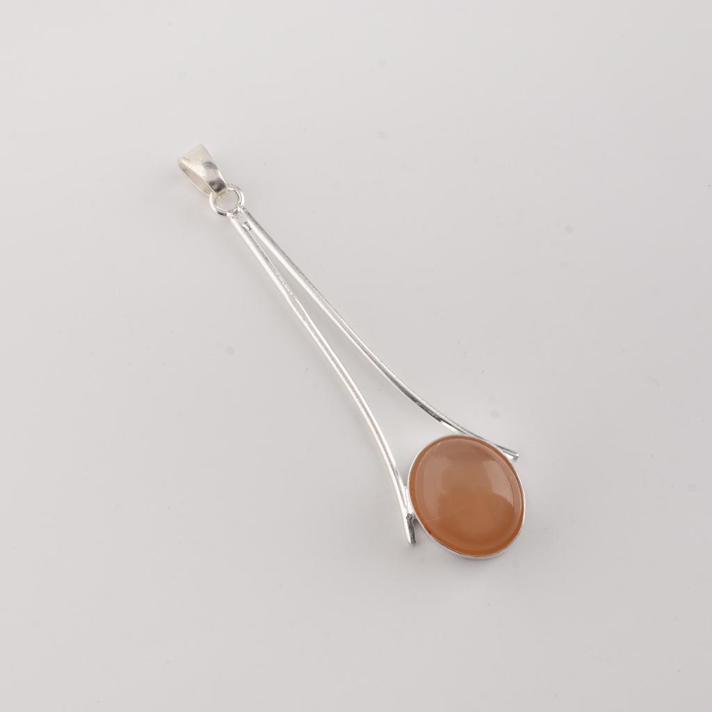 Peach Moonstone Gemstone 925 Sterling Silver Handmade Jewelry Women Pendant 1.79" PP-69-25