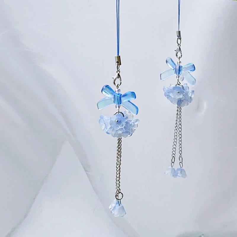 Hydrangea Flower Phone Charm Trendy Bag Pendant Bowknot Bag Charm Phone Lanyard Glaze Material for Trendy Individuals