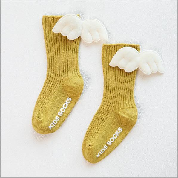 Baby Girls Knee High Socks Angel Wing Summer Autumn Cotton Socks Solid Candy Color Kids Toddler Short Socks for Children