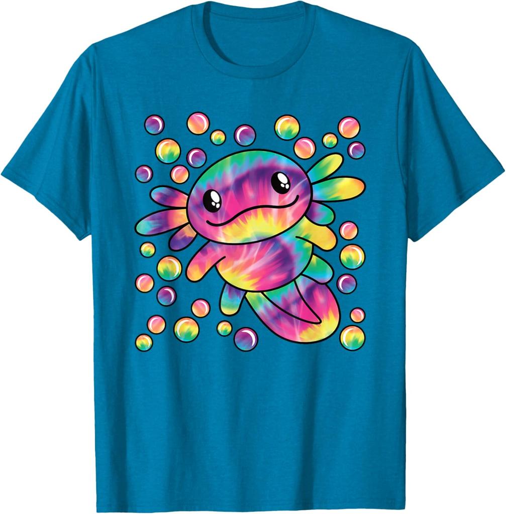 Tie Dye Axolotl Kawaii Salamander Graphic Tee Breathable Short Sleeve T-Shirt Casual for Women Men