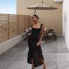 European & American Hot Girl Print One-Shoulder Maxi Dress with Spaghetti Straps, Open Back & Fishtail Skirt - 2025 Sexy Edition