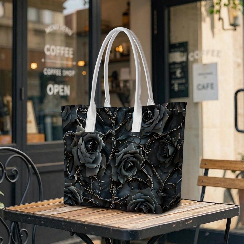 Dark Rose Pattern Shoulder Bag All-match Daily Casual Tote Bag for Shopping Dating
