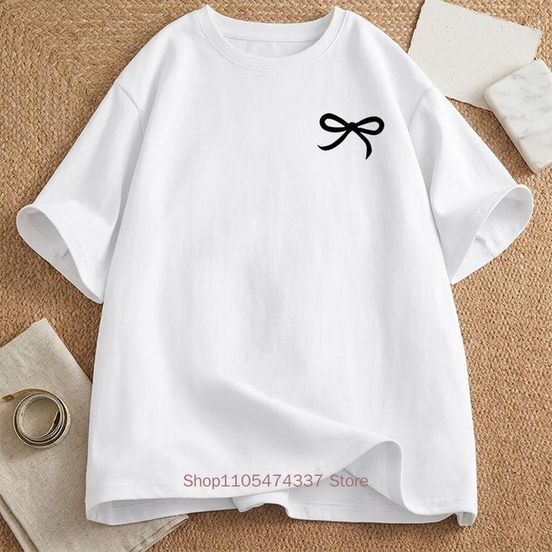 Minimalist Bow Printed Tshirts For Unisex Summer Casual Fashion Korean Style Streetwear Tops Crew Neck Short Sleeve Tshirts