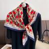 Twill Geometric Square Scarf In Spring Autumn and Summer  Large Shawl with Literary and Age-reducing Versatile French Decorative Scarf