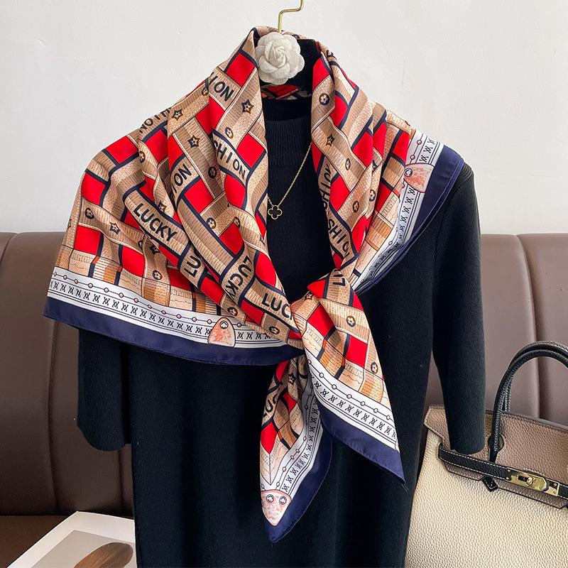 Twill Geometric Square Scarf In Spring Autumn and Summer Large Shawl with Literary and Age-reducing Versatile French Decorative Scarf