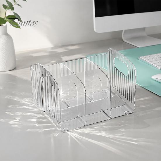 Clear Stationery Organizer Magazine Holder, 3/4-Compartment Desk Organizer, Vertical Bookend File Acrylic Bookends for Shelves Sorter Holder