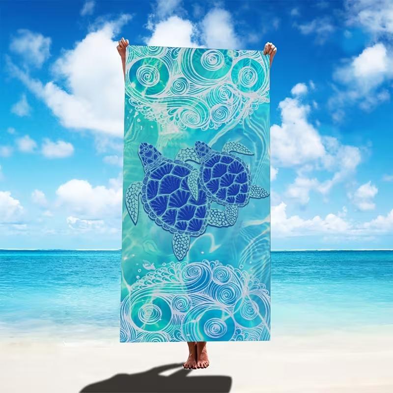 Quick-Drying Artistic Turtle Beach Blanket Blue Green Sea Life Print Microfiber Decorative Throw for Beach Picnic Versatile 50x100cm