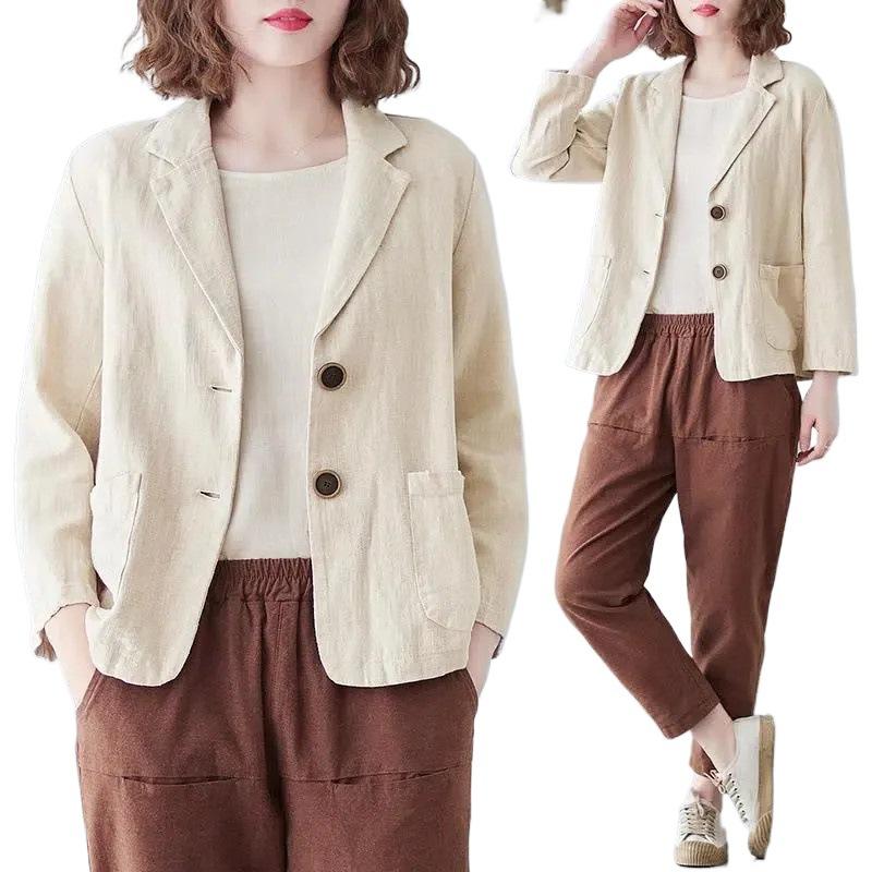 

Женский блейзер Four Seasons с лацканами, длинными рукавами, осенний, винтажный, повседневный, однотонный, хлопковый, элегантный кардиган, тонкое пальто, деловой костюм XXXL