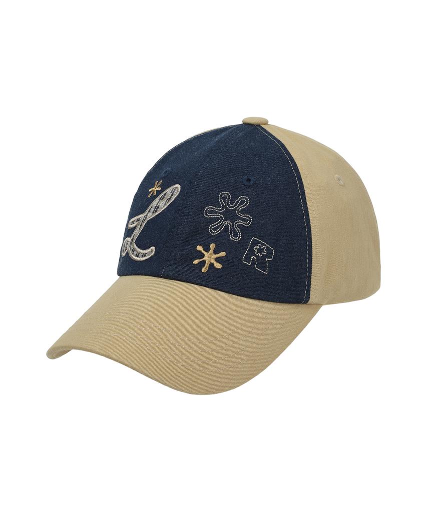 LMR Motif Applique Embroidery Two-Tone Ball Cap Beige
