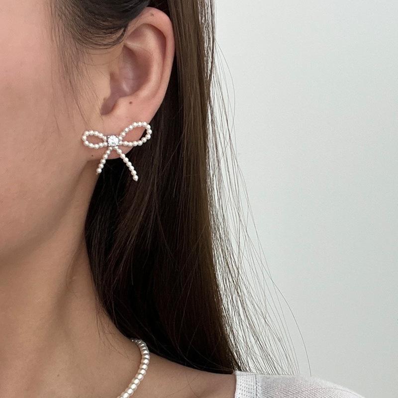 Pärlrosett Örhängen - Koreansk Stil, Retro, Mångsidiga, Eleganta Smycken för Kvinnor