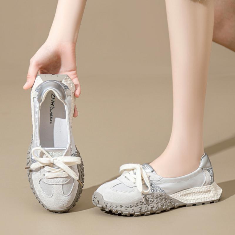 Pantofi sport casual de damă respirabili de primăvară și toamnă, la modă, versatili, cu talpă groasă și șireturi