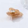 Gold Floral Stud Earrings With Rhinestone Accents Hollow Out Design Women Fashion Jewelry