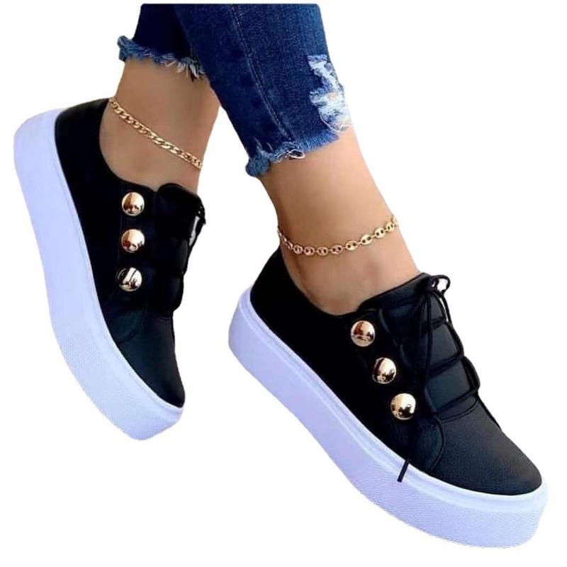 Women's Casual Sneakers Fashion Summer Platform Shoes Leather Pu Sneakers Lace-ups Womens Vulcanized Shoes Lightweight Zapatos