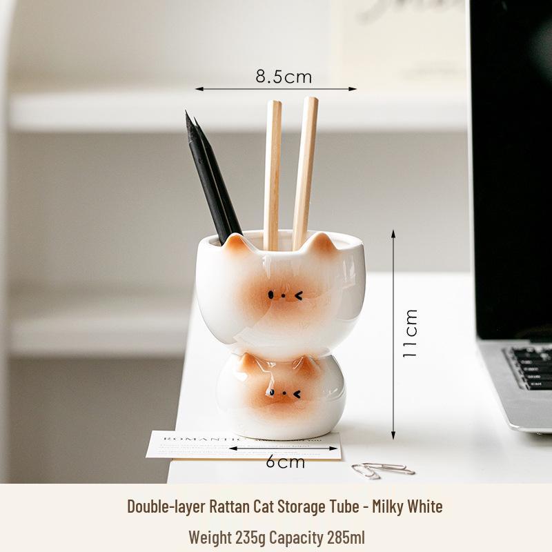 

Siamese Cat Ceramic Holder: Makeup Brush, Pen, or Toothbrush Stand for Desktop or Bathroom.