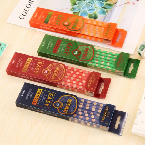12Pcs Triangle Grip Pencil Set with Ergonomic Finger Holes Students Lead-free Pencil