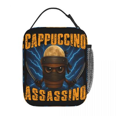 Cappuccino Assassino Funny Italian Brainrot Lunch Bag Large Lunch Container Thermal Bag Tote Lunch Box Beach Picnic Food Bag