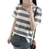 Summer T-shirt Round Neck Short Sleeve T-shirt Striped Print Breathable Versatile Loose Fit Top Streetwear