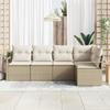 Sofa Set with Cushions 5 Pcs Beige Poly Rattan